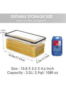 1 hộp đựng thực phẩm kín khí có nắp đậy 3,2 lít, hộp đựng mì ống bằng nhựa đựng mì ống, hộp đựng và lưu trữ thực phẩm trong bếp kín khí - trắng - Xem 3