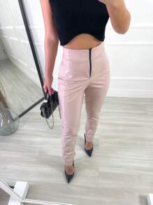 Women's Vinyl Zipper Pants - Màu hồng gỉ - Xem 5