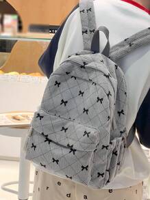 灯芯绒纯色迷你背包，小型背包 - 灰色 - 查看 3