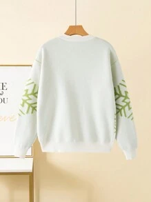 Áo len dệt kim họa tiết, Áo chui đầu họa tiết hoạt hình thanh lịch dành cho nữ, không kèm quần - Màu be - Xem 2