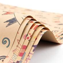 6 Sheets Of Christmas Wrapping Paper+2 Rope+1 Tape+1 Sticker - Christmas Gift Box Birthday Party Decoration Wrapping Paper Roll - Musical Note Kraft Paper Valentine's Day Birthday Gift Wrapping Holiday Gift Wrapping Paper