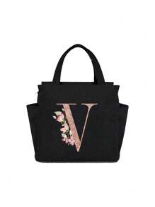 Geantă de prânz izolată personalizată cu identificare a primei litere - Geantă Bento caldă din pânză, închidere cu fermoar, căptușeală din folie de aluminiu de mare capacitate, potrivită pentru designul primei litere la serviciu și la școală, școli și activități în aer liber - Ușor de curățat, design compact, impermeabil, cutie de prânz, geantă de prânz pentru femei, geantă de picnic pentru profesori, geantă frigorifică pentru camping, geantă frigorifică pentru sală de clasă, geantă de picnic pentru femei, geantă de damă pentru școală, accesorii școlare, articole școlare