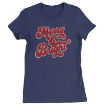 Merry & Bright Chenille Glitter  Womens T-Shirt - Navy Blue - View 7