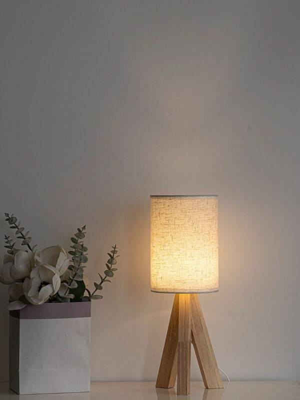 1 Stück minimalistischer Leinen-Lampenschirm mit Holzsockel, 3-stufige Dimmfunktion, USB-betriebene LED-Schreibtischlampe, geeignet für Schlafzimmer, Büro und Studentenwohnheim, Leinen-Lampenschirm