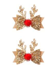 2pcs Christmas Bow Hair Clips, Antler Duck Clip, Bangs Clip, Christmas Decor Hairpins, Cartoon Christmas Tree Decor, Holiday Small Gift, Suitable For Christmas Wear