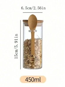 1 pezzo Barattolo in vetro rotondo ermetico da 300ml/350ml/450ml, barattoli per condimenti con coperchi in bambù e cucchiaio, contenitori per alimenti per zucchero, caffè, noci, barattoli da cucina in vetro per farina, biscotti, caramelle, tè matcha, noci e barattoli per spezie