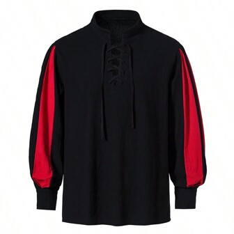 Nieuw Heren Henley Neck Color Block Lange Mouw Casual Pirate Series Shirt
