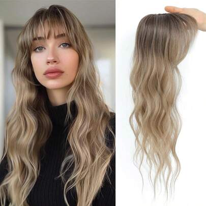 18 Inch Fringe Clip In Hair, 360° Cover Clip In Fringe Fake Hair Extensions Clip In Wavy Hair Bangs For Women French Fringe Bangs With Temples Clip In Hair Extensions For Daily Wear