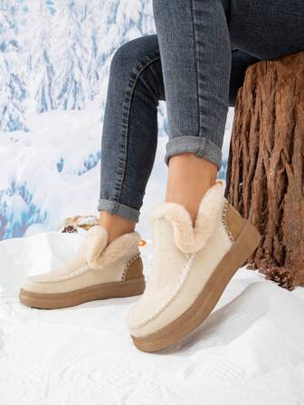 加大码欧美休闲靴，2025秋冬新款高帮圆头系带休闲靴，加厚秋冬毛绒百搭女鞋，热销情侣鞋中筒保暖雪地靴，松紧带套脚款