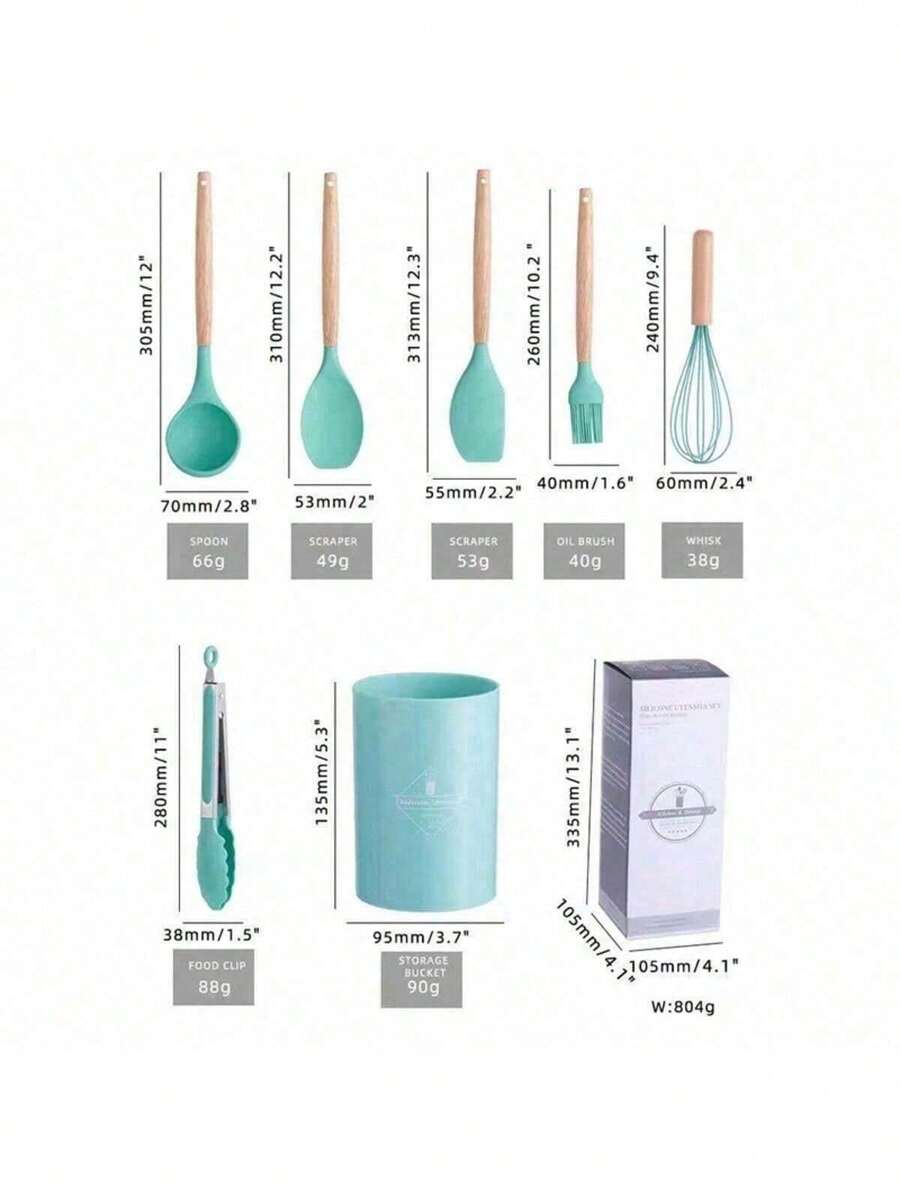 Silicone Spoons Set With Wooden Handle 12 Pieces Kitchen Utensils - 套件6 - 查看 1