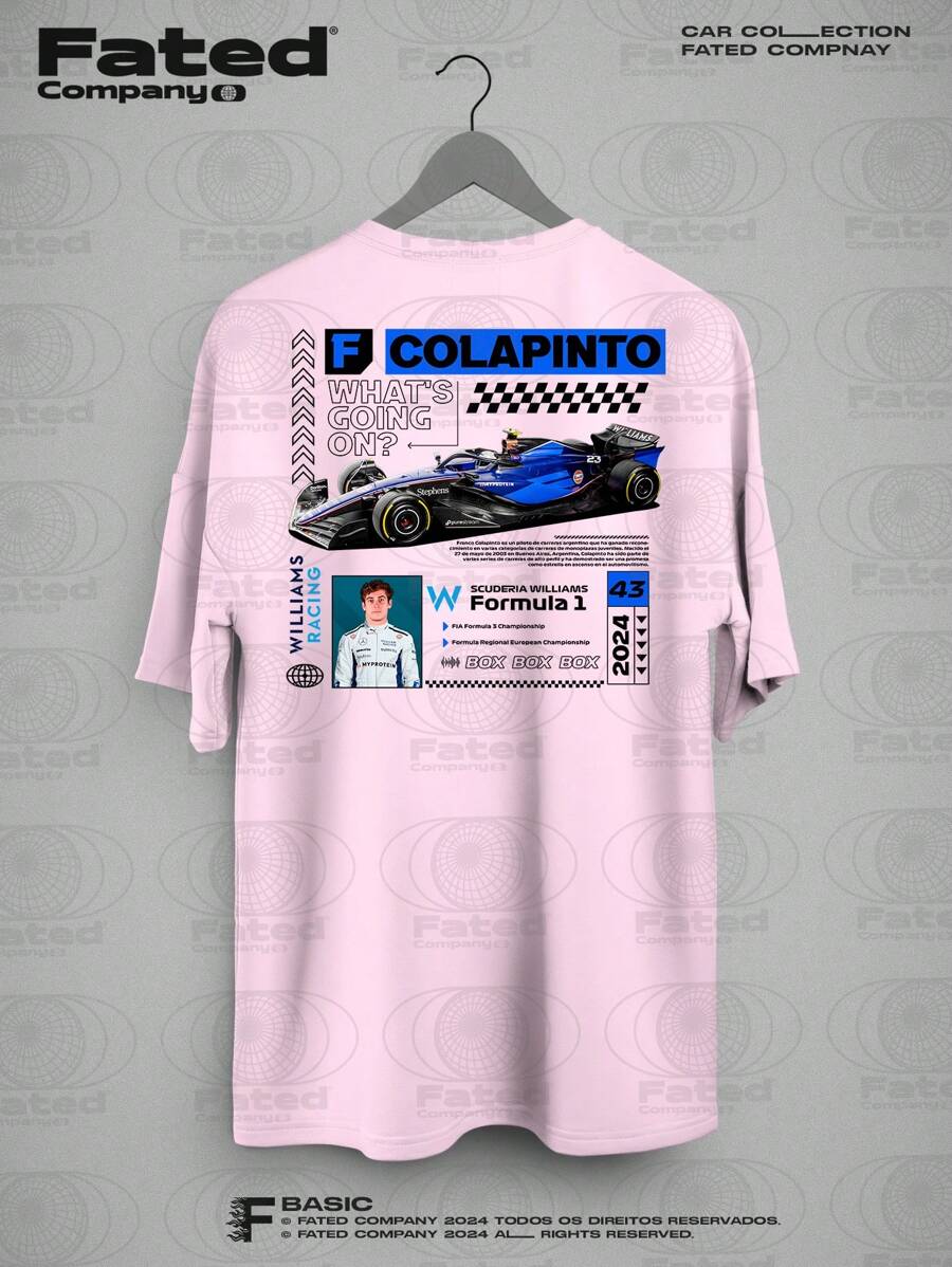 T-Shirt Driver Franco Colapinto #43 Williams Team - Fated Car 100% Cotton - 淺粉色 - 查看 1