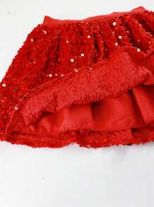 Kleine Mädchen Flauschiger Tüll-Tutu-Rock mit Pailletten für Weihnachten, Herbst/Winter
