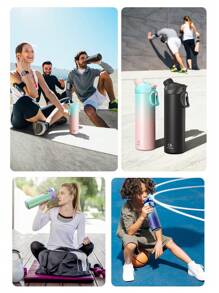 24盎司保溫不鏽鋼水瓶，附吸管和壺嘴蓋，防漏，適合杯架，雙層壁，適用於運動、健身、旅行