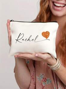 Personalized Fashion Polyester Makeup Bag With Heart & Custom Name - Machine Washable, Zipper Closure, Lightweight, Fade Resistant, Foldable Cosmetic Pouch For Gift,Multifunction,Versatile,Large Capacity,Lightweight,Functional,Practical,All-Purpose,Colorful,Cute,Adorable,Contracted,Funny,Kawaii,Y2K,Minimalist,Commuting,Business Casual,Basics,Custom,Personalized,Unique,Customized,Travel Bag,Cosmetic Bag/Makeup Bag,Ideal Gifts For Him,Ideal Gifts For Her,Her,Boyfriend,Girlfriend,Family,Friends,For Anniversaries,For Birthdays,For Holiday/ Vacation,For Outdoors/Outings/Travel/Hiking/Stadium/Sports/Climbing,For School,For Business/Commute/Work/Office