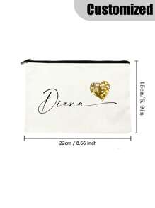 Personalized Fashion Polyester Makeup Bag With Heart & Custom Name - Machine Washable, Zipper Closure, Lightweight, Fade Resistant, Foldable Cosmetic Pouch For Gift,Multifunction,Versatile,Large Capacity,Lightweight,Functional,Practical,All-Purpose,Colorful,Cute,Adorable,Contracted,Funny,Kawaii,Y2K,Minimalist,Commuting,Business Casual,Basics,Custom,Personalized,Unique,Customized,Travel Bag,Cosmetic Bag/Makeup Bag,Ideal Gifts For Him,Ideal Gifts For Her,Her,Boyfriend,Girlfriend,Family,Friends,For Anniversaries,For Birthdays,For Holiday/ Vacation,For Outdoors/Outings/Travel/Hiking/Stadium/Sports/Climbing,For School,For Business/Commute/Work/Office