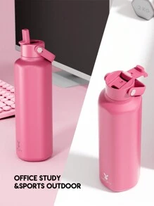 24oz Insulated Water Bottle With Dual Straw Lid, 24 Hours Cold Retention, Leak-Proof, Stainless Steel Vacuum Insulated Coffee Tumbler, Travel Mug, Double Wall Stainless Steel Sports Water Bottle, Suitable For Sports, Gym, Travel And School - Hot Pink - View 7