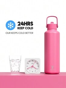 24oz Insulated Water Bottle With Dual Straw Lid, 24 Hours Cold Retention, Leak-Proof, Stainless Steel Vacuum Insulated Coffee Tumbler, Travel Mug, Double Wall Stainless Steel Sports Water Bottle, Suitable For Sports, Gym, Travel And School - Hot Pink - View 4