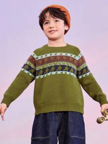 mini bala Bộ sưu tập áo len mềm mại Jacquard vui nhộn cho bé trai và bé gái Thu/Đông - màu xanh lá - Xem 1