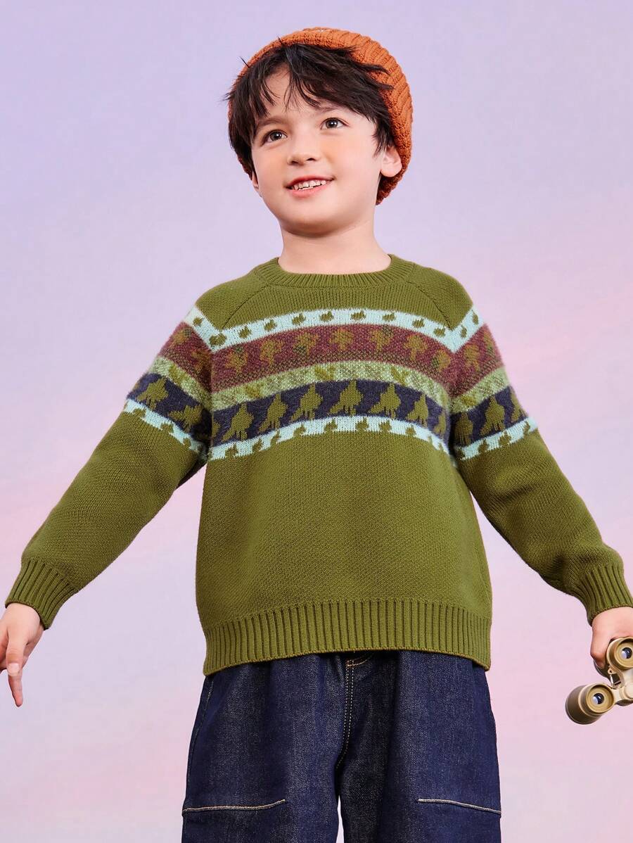 mini bala Bộ sưu tập áo len mềm mại Jacquard vui nhộn cho bé trai và bé gái Thu/Đông - màu xanh lá - Xem 1