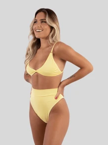 Bikini Delicia High Waist Top Strappy Panties Hot Pant Summer Beachwear Pool - Màu vàng - Xem 2