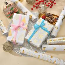 6 件豪华金箔圣诞包装纸 - 白色和金色驯鹿、雪花和树木设计，适合节日礼物和生日庆祝 - 白色 - 查看 5