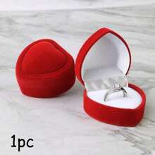 1 Peça Caixa de Jóias em Forma de Coração, Caixa de Presente Floquada Vermelha em Forma de Coração para Anéis