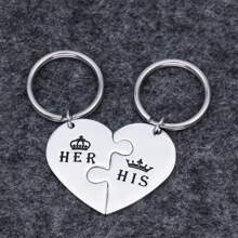Llavero en forma de rompecabezas de corazón de acero inoxidable personalizado para compartir con madre, hija, novio, novia, pareja. Regalo de cumpleaños