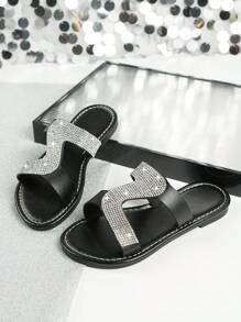 夏季女童时尚拖鞋，金银装饰亮片，平底圆头公主风，休闲沙滩凉鞋，适合日常户外穿着