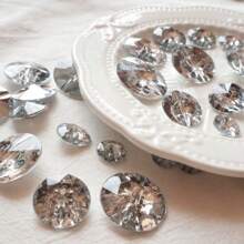 10/20/30 件亚克力仿水晶纽扣，透明双眼心形圆形多功能纽扣，适用于家纺、服装、鞋子、箱包、DIY 工艺品 - 銀白色 - 查看 4