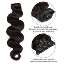 Extensions de cheveux clip-in de vague de corps en cheveux humains réels double trame, extensions de cheveux humains brésiliens vierges en cheveux humains, 8 pièces avec 18 clips par paquet pour femmes