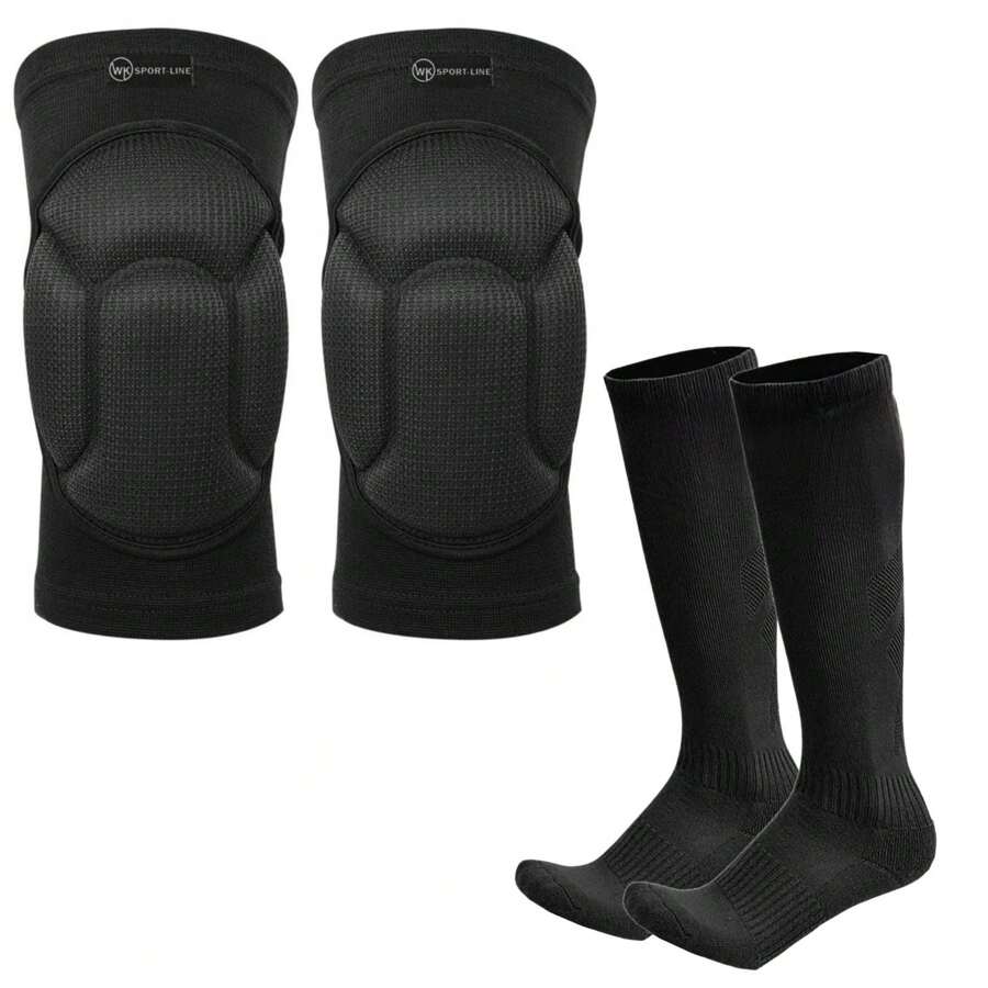 Volleyball Futsal Handball Knee Pad And Sock Kit - 黑色 - 查看 1