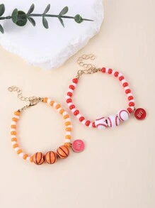 2 件/套儿童篮球和棒球珠 Bff 友谊手链，儿童首饰套装 - 彩色 - 查看 2