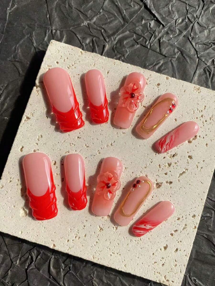 10片纯手戴A字形手工彩绘法式造型胶3d立体捏捏工艺太阳镜粉彩画褪色工艺可送朋友闺蜜生日礼物 - 彩色 - 查看 1