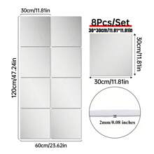 4件/8件裝 2mm厚 3D正方形壓克力鏡面牆貼，背景牆裝飾，居家裝飾DIY藝術可移除自黏牆貼，壓克力鏡面壁掛化妝鏡，牆鏡，浴室裝飾，客廳裝飾 - 彩色 - 查看 16