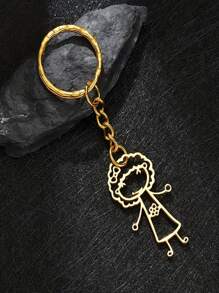 1pc Kid's Hand Drawing Pattern Personalized Photo Keychain, 18K Gold-Plated Stainless Steel Jewelry Anniversary Gift For Mom Grandma, Cartoon Animal/Geometric Design - Multicolor - View 3