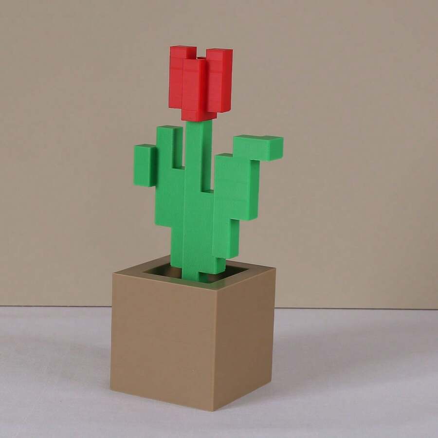 1 件像素化花卉装饰，塑料材质，适用于卧室和客厅装饰，独特的家居装饰品，无需电源 - 彩色 - 查看 1