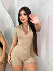 Julia Jumpsuit, Short Jumpsuit, Sexy Jumpsuit, Luxury Jumpsuit. - Màu be - Xem 2