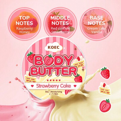 KOEC Glaseado corporal de sabor a tarta de fresa, crema corporal hidratante y con aroma intenso, loción corporal hidratante para uso diario