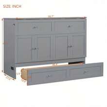 Full Size Murphy Bed With Large Drawers, Gray - 灰色+夾板+全2 - 查看 7