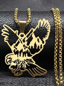 创意飞鹰山脉项链 男女款 不锈钢金色树森林链 礼物