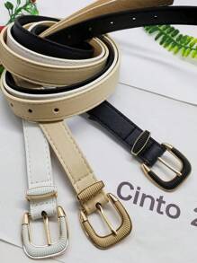 3 Pieces Leather Belt With Buckle 2.3CM - 白色+杏色+黑色 - 查看 2