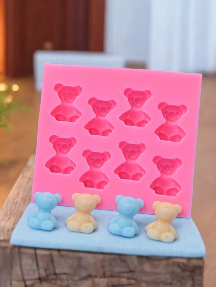 1pc Mirror Resin Clay Silicone Mold Jewelry Pendant, 8pcs Mini Bear Shaped Silicone Resin Craft Mold For DIY - Multicolor - View 1