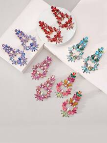 1 Pair Stylish Elegant Luxury Rhinestone Floral Chandelier Earrings For Women Suitable For Formal Prom Holiday Party Fashion Accessories Jewelry Gifts - Multicolor - View 7