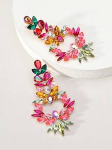 1 Pair Stylish Elegant Luxury Rhinestone Floral Chandelier Earrings For Women Suitable For Formal Prom Holiday Party Fashion Accessories Jewelry Gifts - Multicolor - View 9