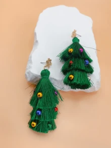 1 chiếc bông tai tua rua hình cây thông Noel, trang sức ngày lễ cho phụ nữ - màu xanh lá - Xem 4