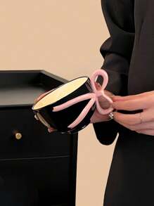 1 件 Ins 风格粉色蝴蝶结陶瓷杯，可爱少女手绘 3D 蝴蝶结陶瓷杯，高品质创意咖啡杯，时尚甜蜜下午茶杯，家用早餐牛奶杯，派对用品，送给女孩的开学礼物