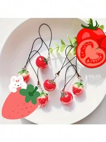 Dây đeo điện thoại di động hình quả dâu tây cà chua giả U Disk Key Pendant Bag Quà tặng sinh nhật mặt dây chuyền điện thoại di động phong cách đồng quê - Nhiều màu - Xem 4