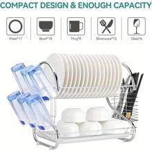 Dish Drainer Rack 2 Tier Plate Drainer Rack Dish Drainer With Utensil Holder Drip Tray Stainless Steel Cutting Board Holder And Dish Dryer - Draining Board Rack With Cup Holder For Kitchen - Variant1 - View 4
