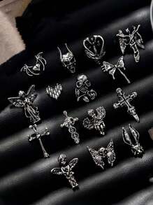 10 件深色哥特式复古金属美甲装饰 - 和心形，银色 - 銀色 - 查看 15