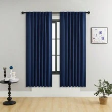 1pc/2pcs Adjustable Size Pinch Pleat/Rod Pocket Blackout Curtain Panel Set/Room Darkening Solid Color Thermal Insulated Curtains For Living Room, Office, Bedroom, Short Size Suitable For Kitchen - Navy Blue - View 30